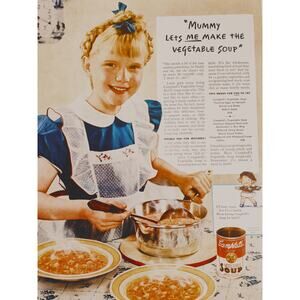 1941 Campbell's Soup Print Ad - Smiling‎ Girl Making Soup